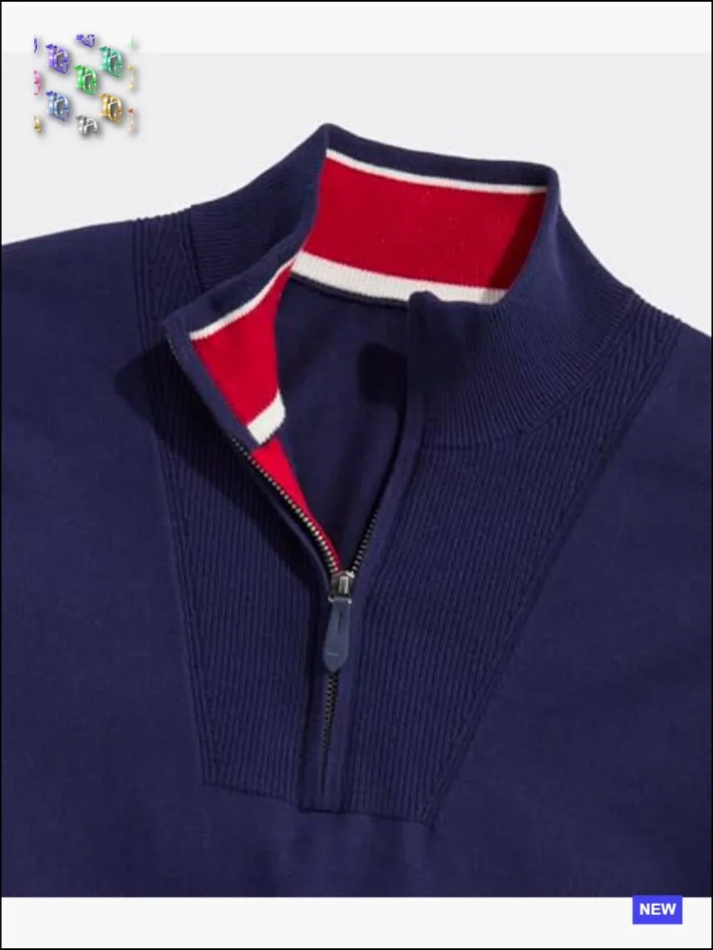 Americana Quarter-Zip Cashmere Cotton Sweater Preppy Flag Sleeve Navy